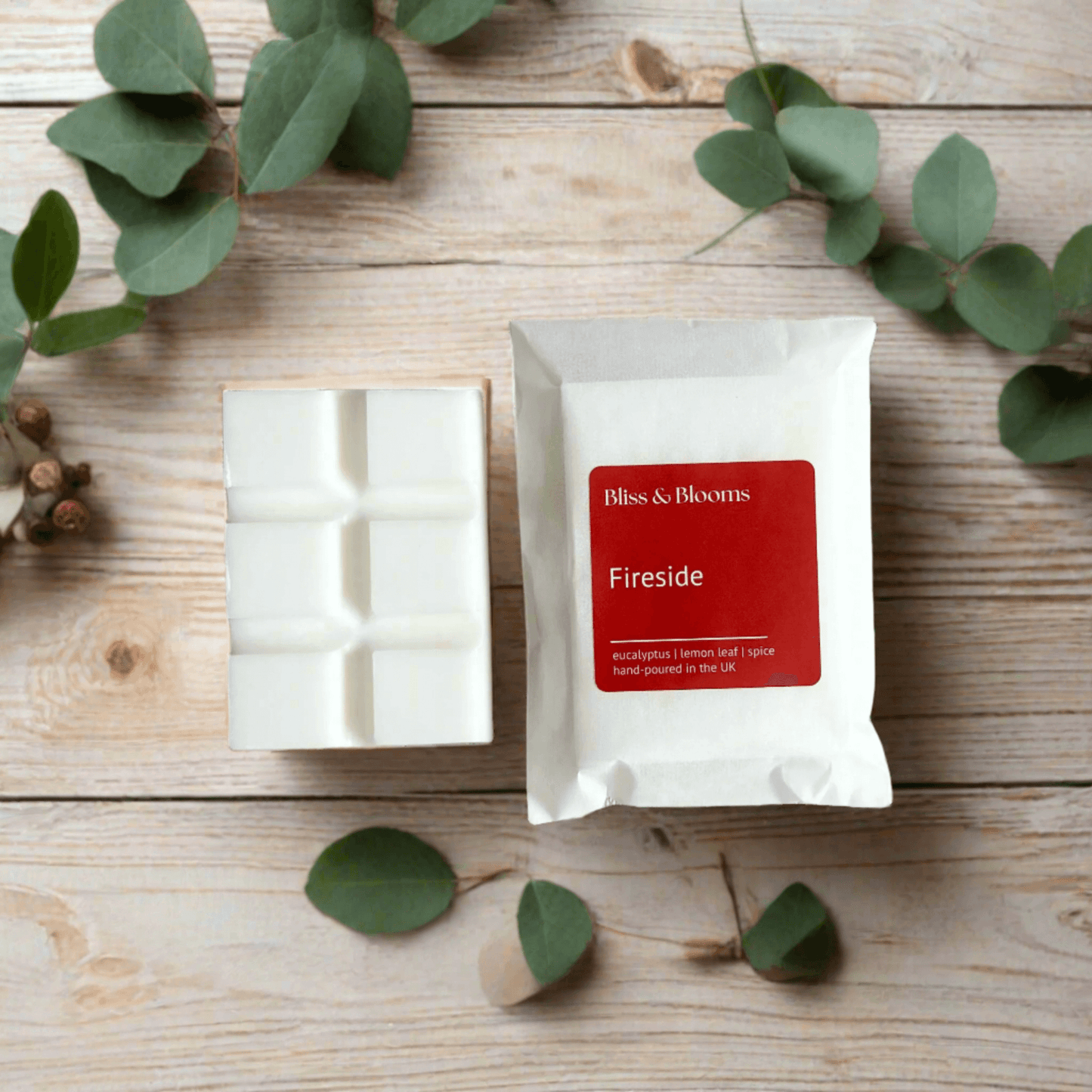 Fireside - Rich and comforting scent capturing the aromas of a roaring log fire with fresh bergamot, lemon leaf and spices with a heart of fresh eucalyptus, the comfort of earthy woods and rich amber, perfect for a cosy night in giving a sense of warmth a